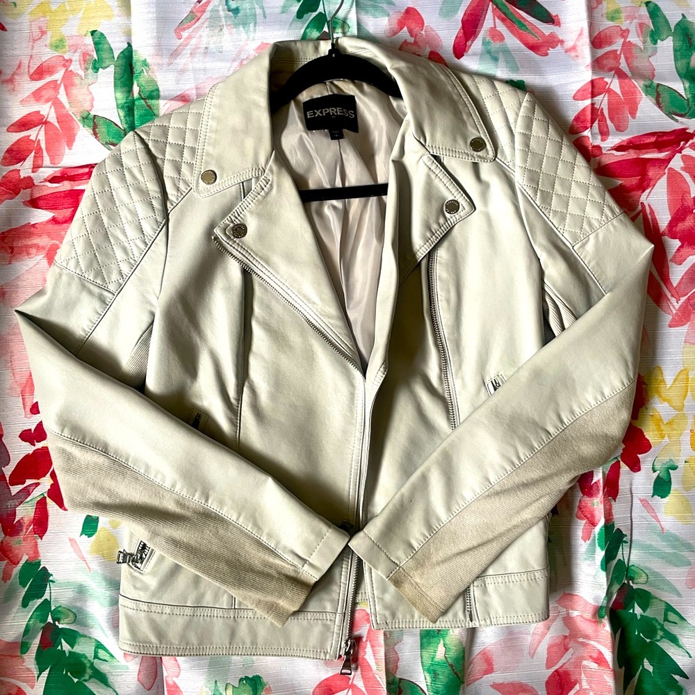 EXPRESS Faux Leather Jacket Beige with Silver Hardware
